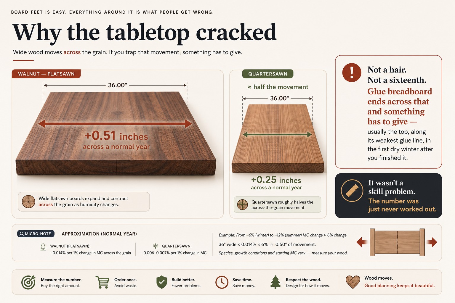 A 36-Inch Walnut Top Moves Over Half an Inch Across a Normal Year